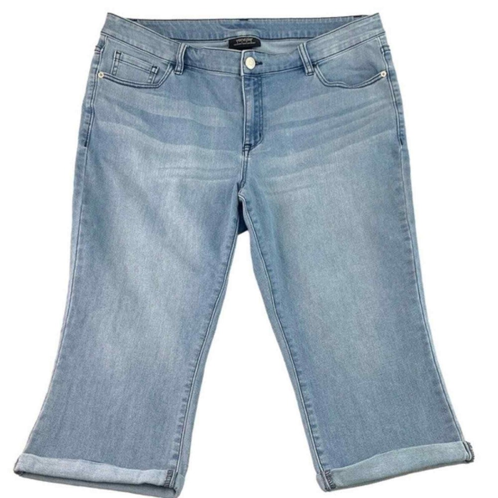 Venezia Women's Denim Cropped Rolled Cuff Hem Blue Jeans‎ Plus Size 22 Stretchy